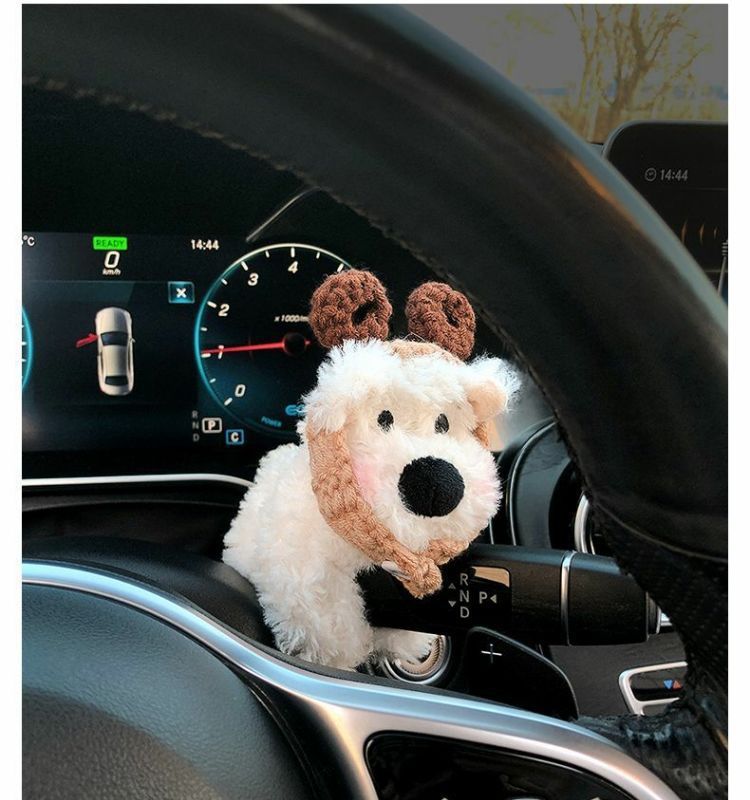 Popular West Highland Cute Car Plush Toy Car Doll Wiper Steering Light Car Interior Decoration for Women