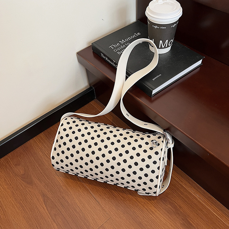 High-Quality Single-Shoulder Bag for Women, Black and White Polka Dot, Rectangular, Adjustable, Versatile Commuter Crossbody Bag, Versatile Underarm Bag