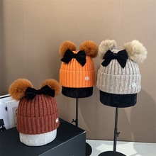 日本專櫃同款羊毛針織帽真毛球保暖護耳毛線帽韓版百搭冬季帽子女