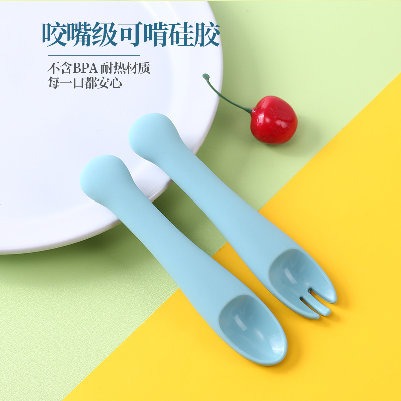 Factory spot silicone baby spoon food grade Bisphenol-free baby food supplement full silicone spoon Fork set