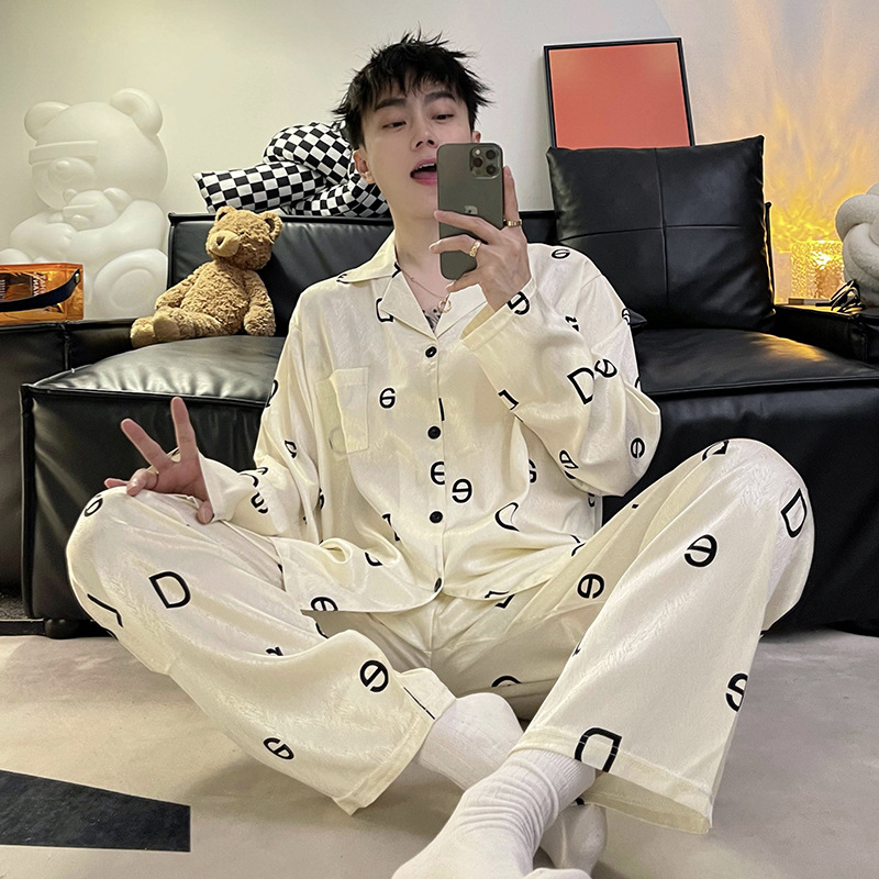 Pijamas de hombre primavera y otoño pantalones de manga larga de seda de hielo 2023 Nueva talla grande más tamaño ropa de hogar de seda real verano e invierno