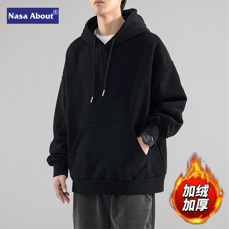 NASA Zhongshan Heavy Sweatshirt Men's 2025 New Autumn and Winter Hooded fleece-lined Boys Spring Clothes Customizable