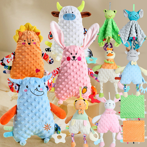 Cross-border new 30 three-dimensional animal baby comfort dolls with silicone dental tape bell ring paper baby square towel