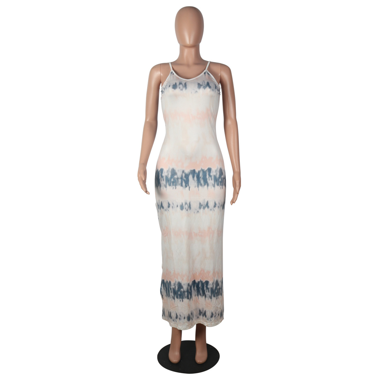 Women Clothing Suspender Split Tie-Dyed Printed Casual Maxi Dress Women
