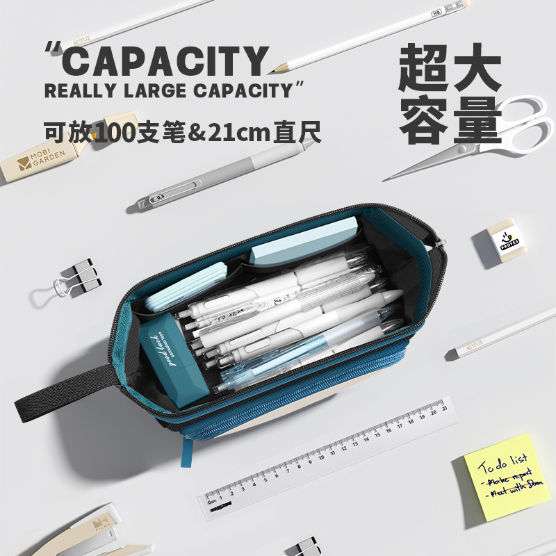 Bolsa de lápiz de gran apertura de cinco capas caja de papelería de gran capacidad caja de lápiz simple de alto valor facial bolsas de lápiz de nicho no choque