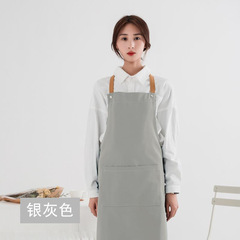 Korean-style thickened denim canvas bib apron—customizable logo, stain-resistant, ideal for kitchen and coffee shop work, also suitable for international trade