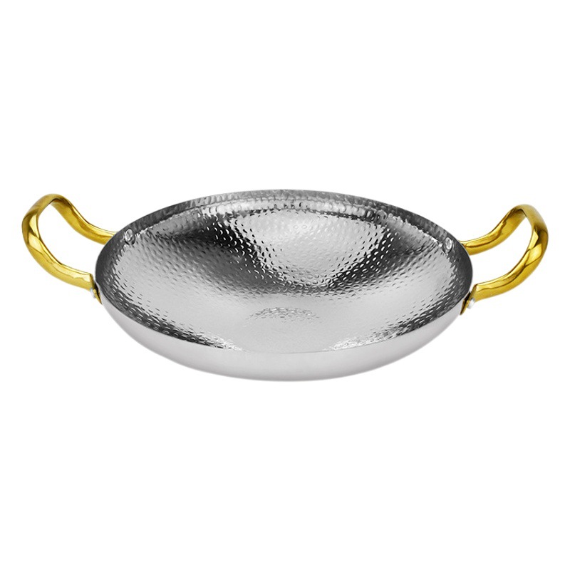 Stainless Steel Dry Boiler Small Hot Pot Pot Alcohol Stove Pot Golden Double-Ear Bar Tripod Commercial Seafood Pot