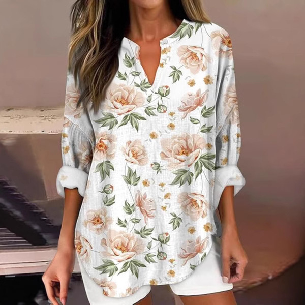 Cross-border Amazon Independent Station New Flower 3D Digital Printing Women's Fashion Round Neck Loose Shirt Top
