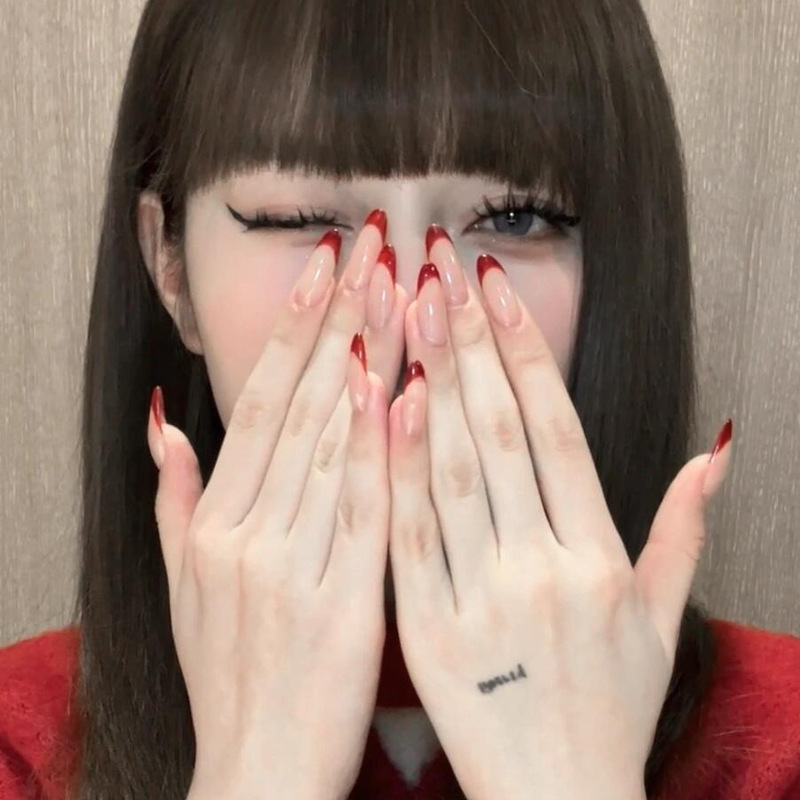 New Year Red French Nail Art Pure Hand-worn Armor Boutique Long White Finished Nail Art Patch Fake Nail Paste