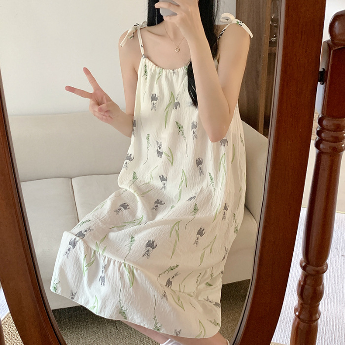 Verano nuevo pijama de mujer falda media cojín de pecho arco iris dopamina dulce simple casual pijama casero al por mayor
