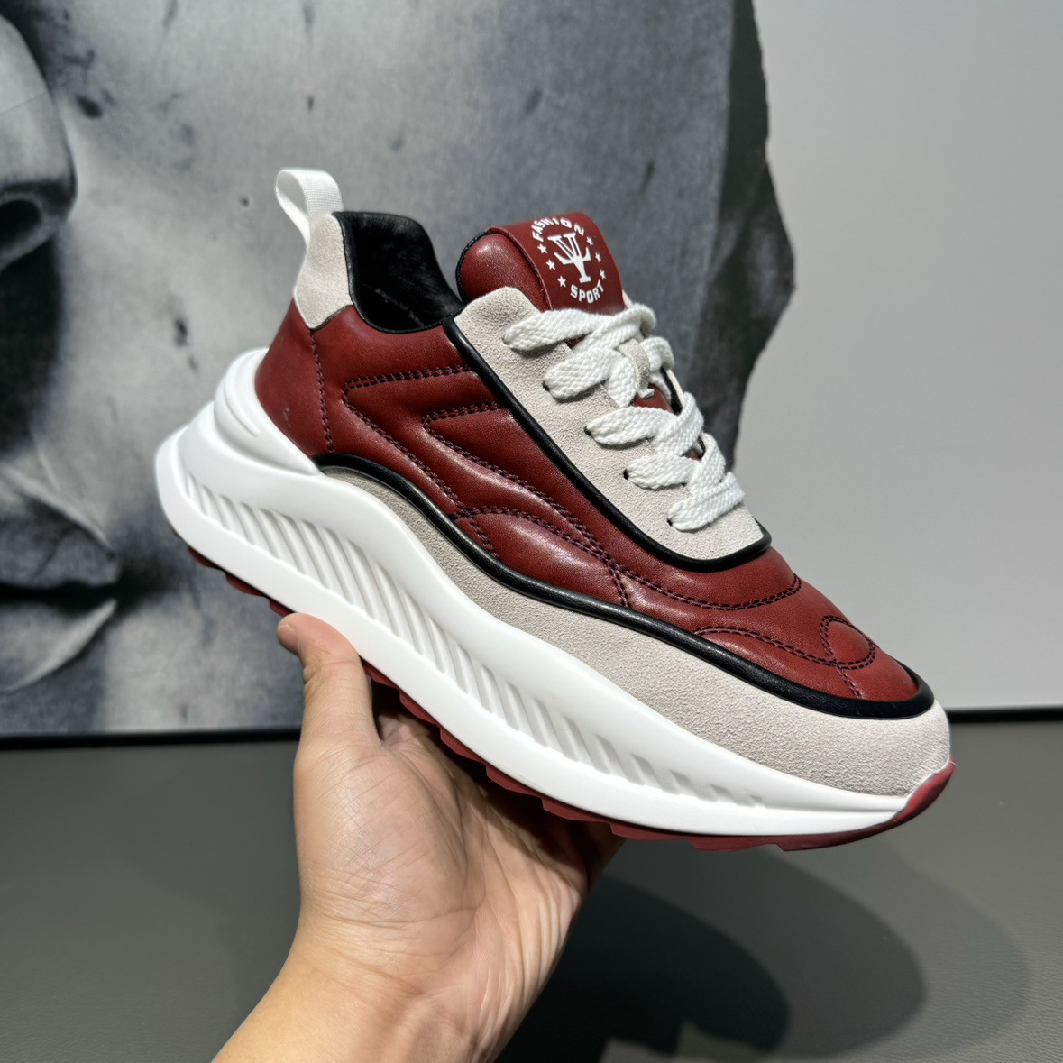 Baskets homme décontractées en cuir blanc style mode polyvalent_voghion.com