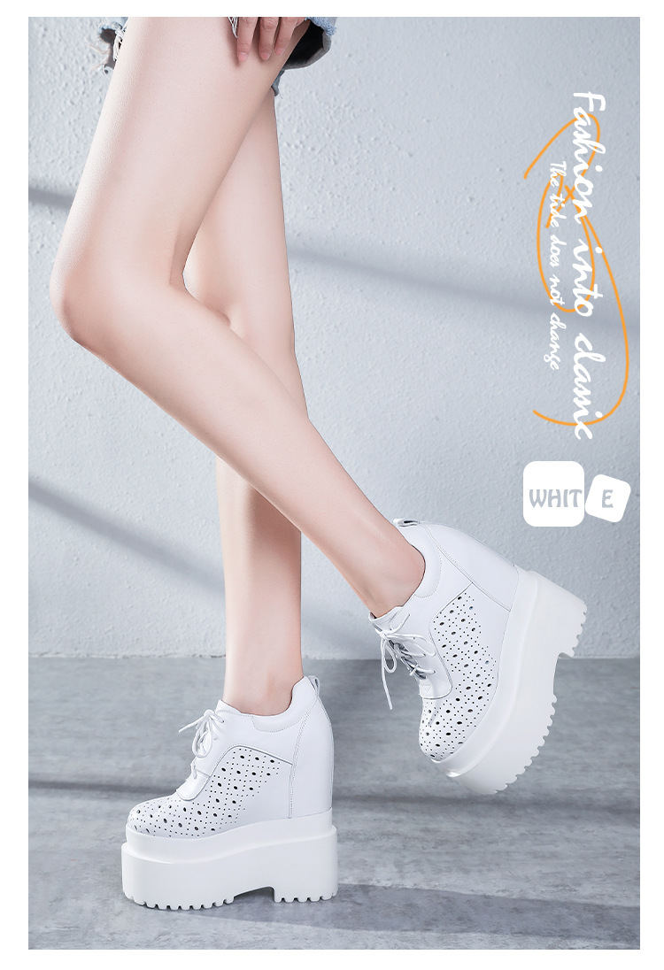 Giày sneaker nữ đế dày tăng chiều cao 16 cm, dây buộc, thiết kế hở mũi — màu đen chi tiết 7
