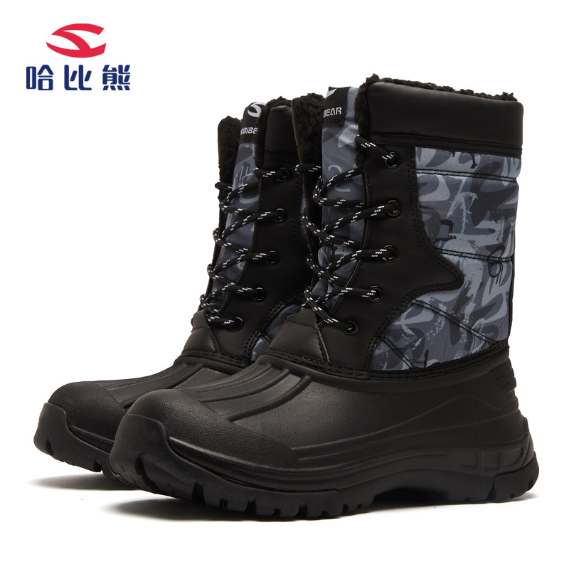 Habbear botas de nieve para niños botas de algodón forradas de lana botas de algodón de media pantorrilla botas de algodón de estilo de comercio exterior cálido entrega de una sola pieza