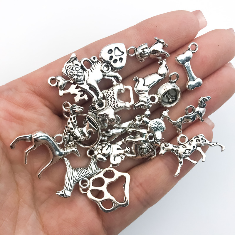 Accesorios para Perros de Plata Xizanga, 20 Estilos Variados, para Manualidades, Estilo Vintage, Aleación, Plata Antigua, Collares, Pendientes y Dijes para Perros