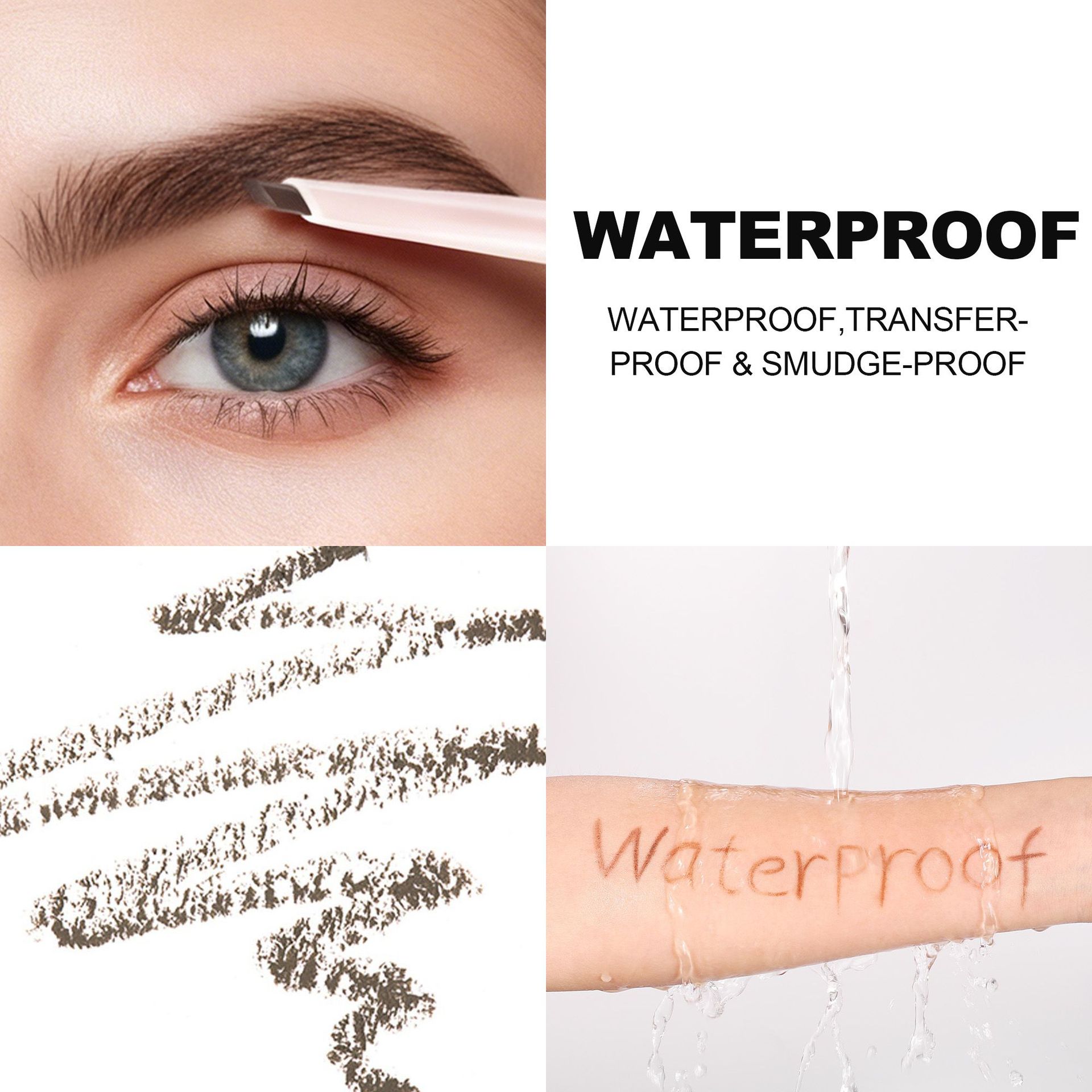 Lápiz de cejas de doble cabeza transfronterizo con cepillo de cejas impermeable ultra fino tridimensional HANDAIYAN sin mareo lápiz de cejas de doble cabeza
