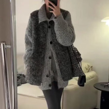 韩系复古高级针织开衫外套叠穿马甲女2025秋冬新款宽松百搭两件套