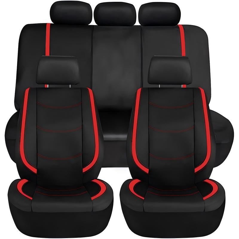 Pu Leather Car Seat Cover, Suitable for All Seasons, Five-Seater Full-Cover Seat Cover, Black Color-Blocking Fashion Style