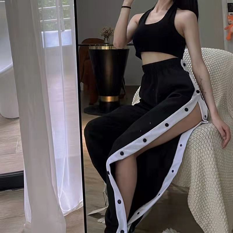 Spring and Autumn Seconds Off Full Breasted Pants Men and Women Wear Casual All-match Student Side Button Basketball Sports Pants Trendy Spring and Autumn Seconds Off Full Breasted Pants Men and Women Wear Casual All-match Student Side Button Basketball Sports Pants Trendy