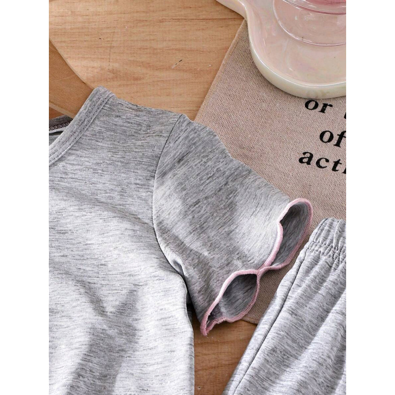 Transfronterizos Grey Knit Short Sleeve Bowknot Top Bell Bottom Pants