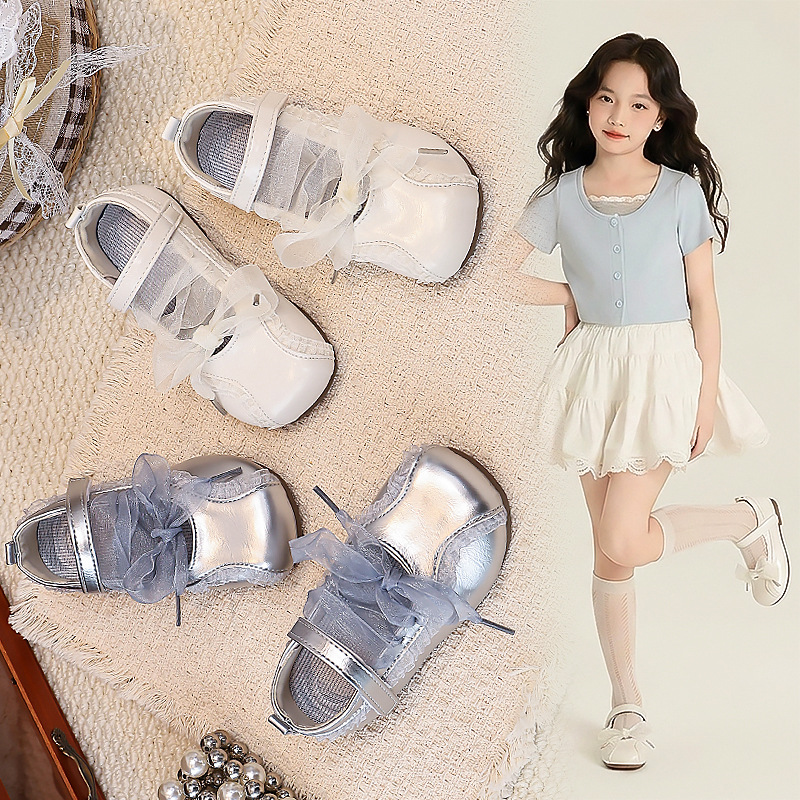 Zapatos de cuero coreanos de encaje para niñas 2026 primavera y otoño zapatos de princesa para niños zapatos de suela suave para bebés