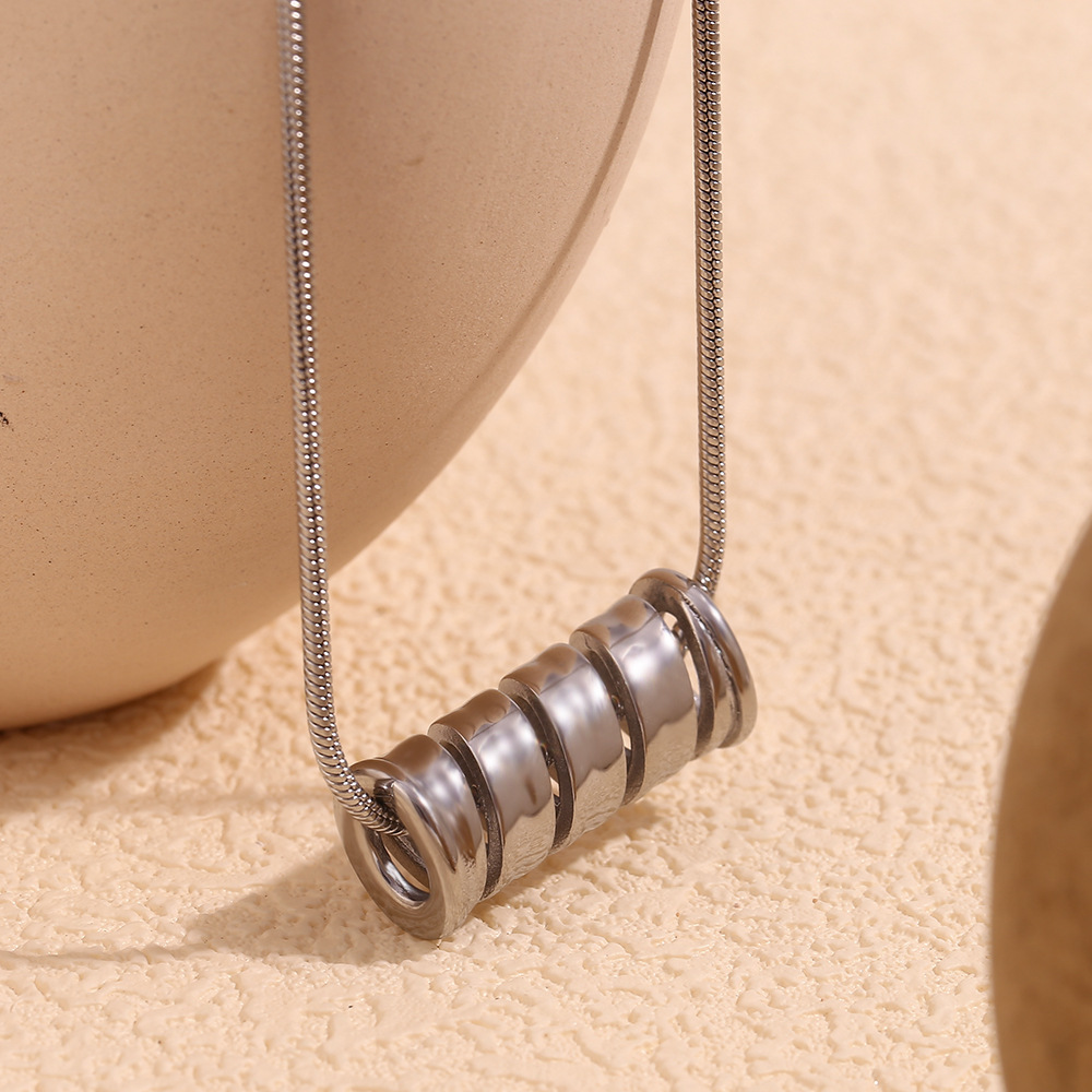 Steel Color Spiral Spring Pendant Stailess Steel Necklace