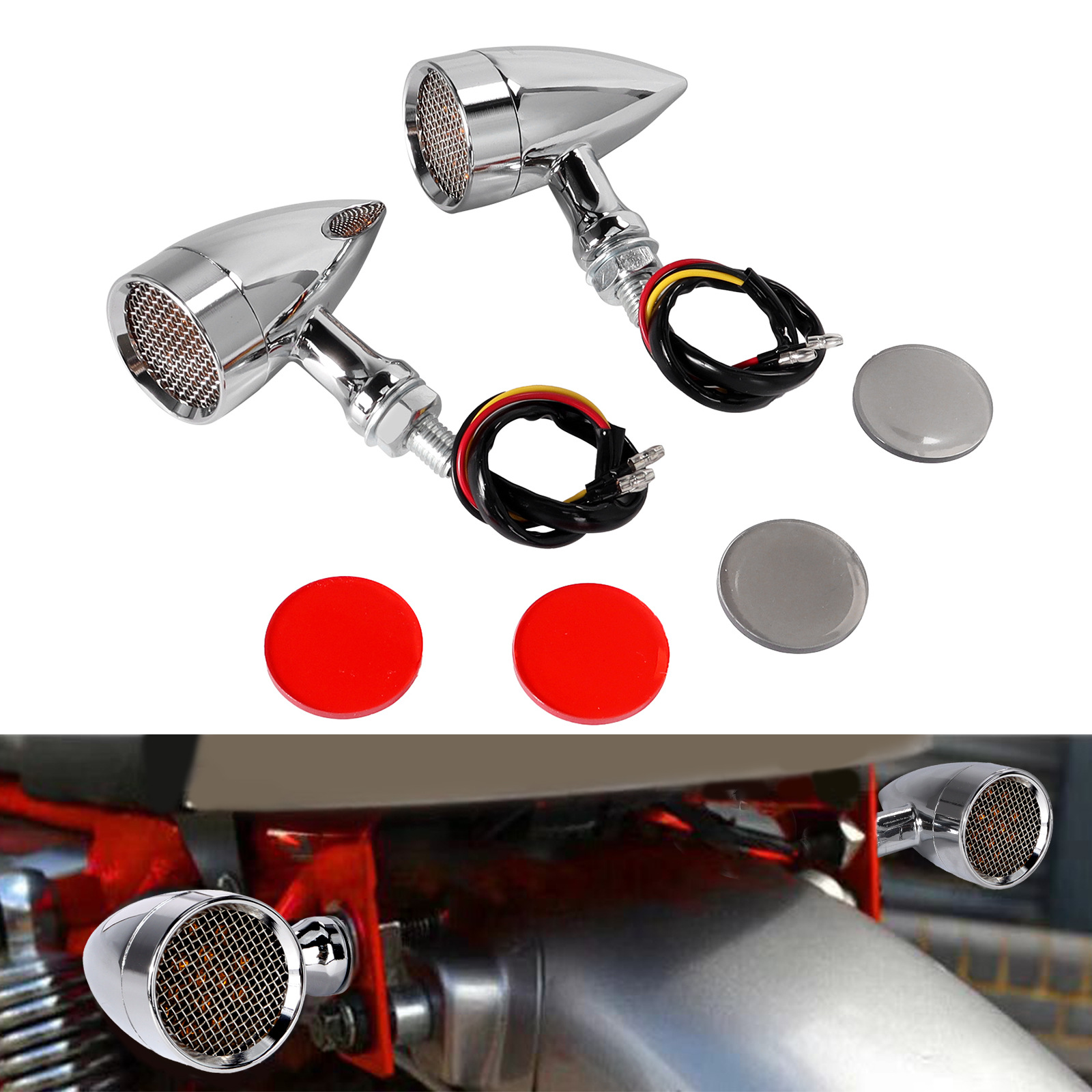 Motorcycle Retro Modified Aluminum Alloy Turn Signal Light Harley Cruiser Led Grid Bullet Turn Light