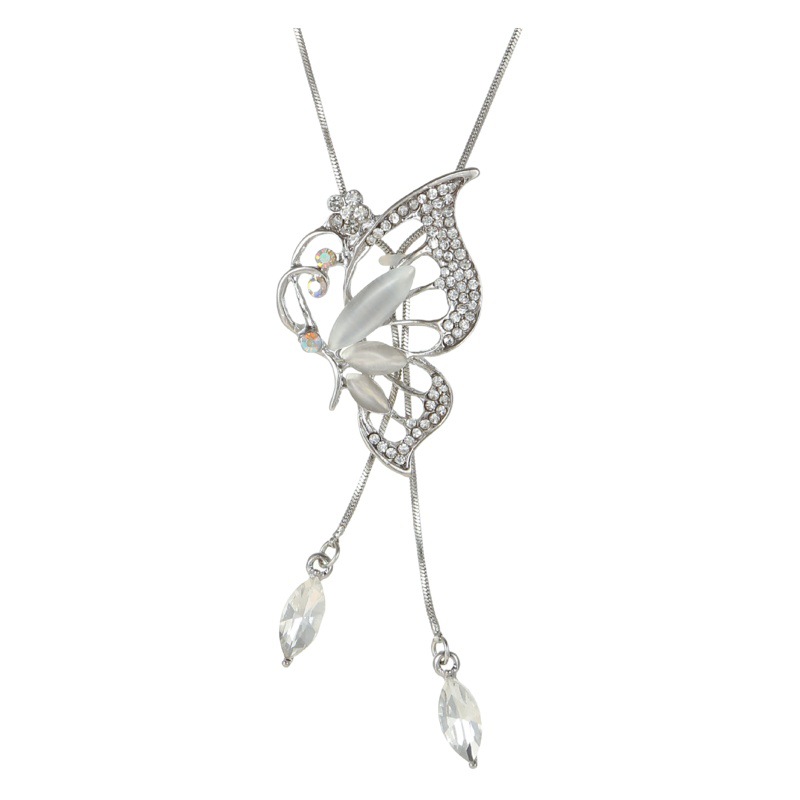 Yh ~ estilo coreano nueva moda simple cristal diamante largo medio mariposa collar suéter cadena colgante todo-juego ropa