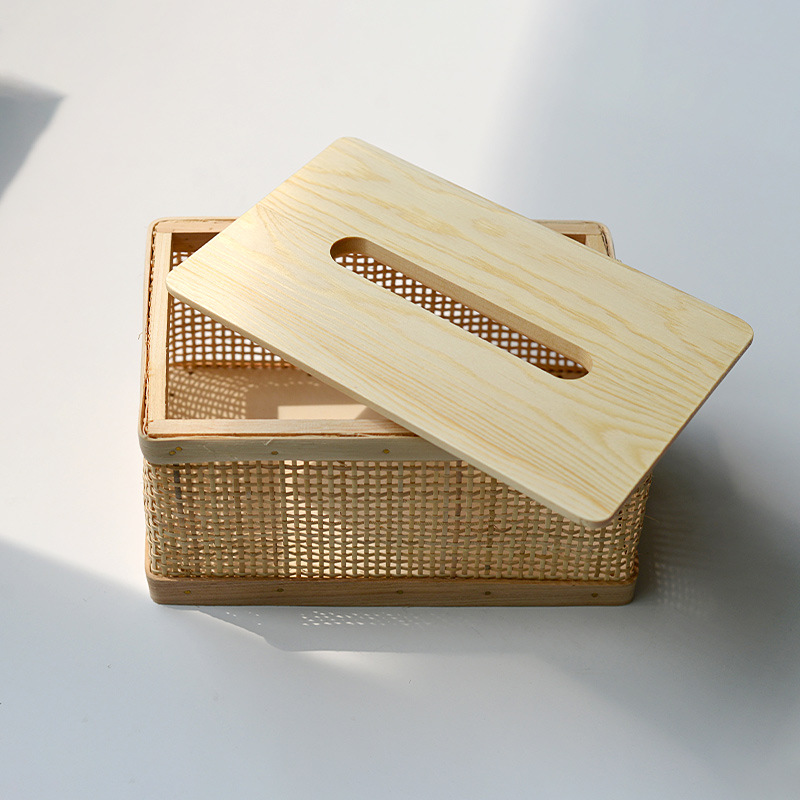 Ratán caja de pañuelos de madera maciza caja de pañuelos rectangular cama y desayuno hotel restaurante estilo natural almacenamiento bombeo comercio exterior
