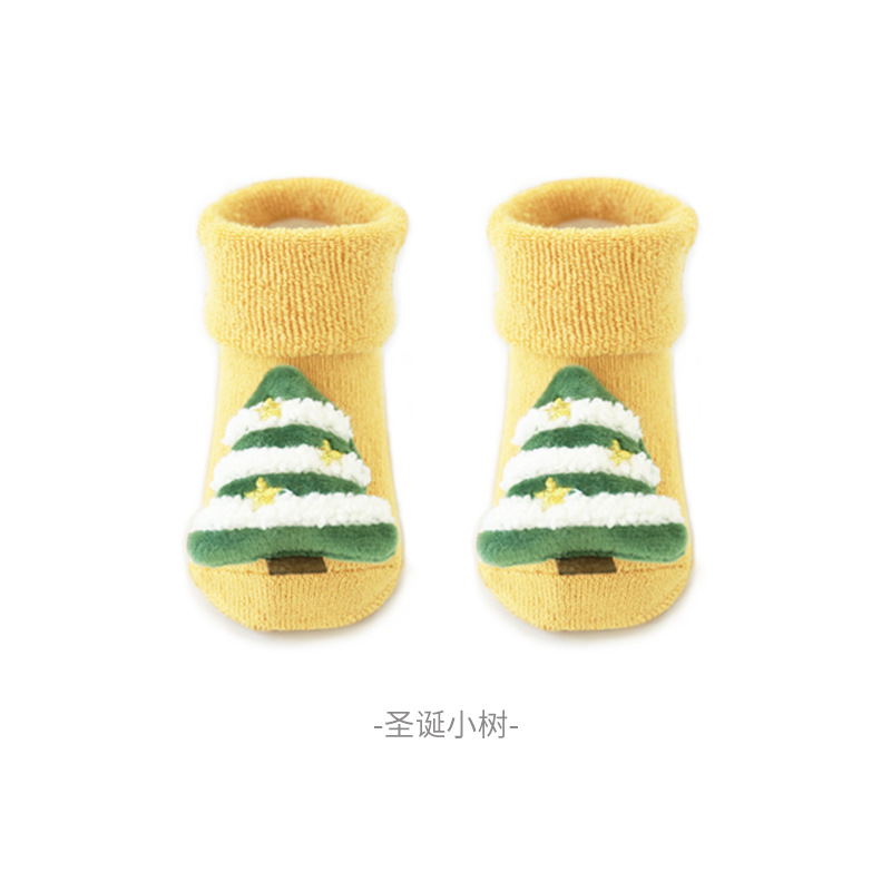 Invierno nuevo bucle engrosado calcetines bebés dispensando pegamento antideslizante calcetines de piso para niños calcetines de muñeca de dibujos animados de Navidad