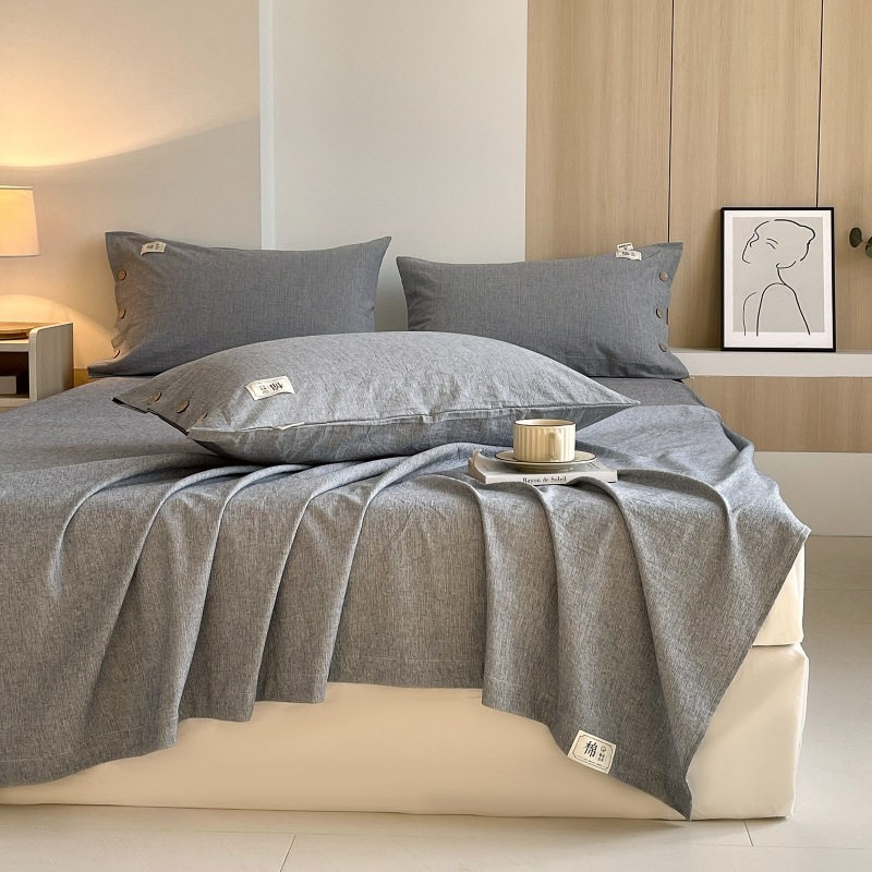 Una sábana de algodón lavado de algodón puro de una sola pieza 100 algodón engrosado Funda de almohada para dormitorio individual Juego de tres piezas 3 Four Seasons Universal