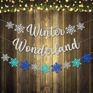 Winter Wonderland Theme Snowflake Flag Winter Wonderland Christmas New Year Party Flower Decoration