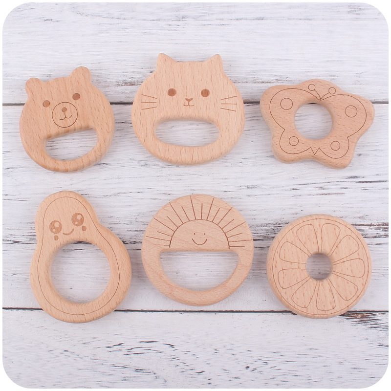 Nuevo bebé suministros de juguete de haya mordedor animal de dibujos animados gato aguacate girasol bebé molar teether