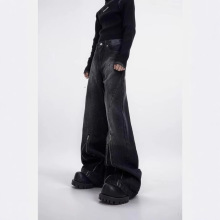 四季款高街牛仔裤男款美式嘻哈宽松百搭直筒裤痞帅拉链微喇裤子