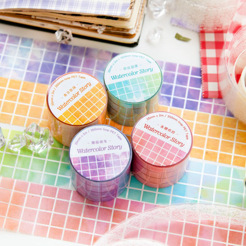 Twilight PET Tape Watercolor Story Series Colorful Plaid Handbook Decoration Material Recycling Stickers 8 Choices