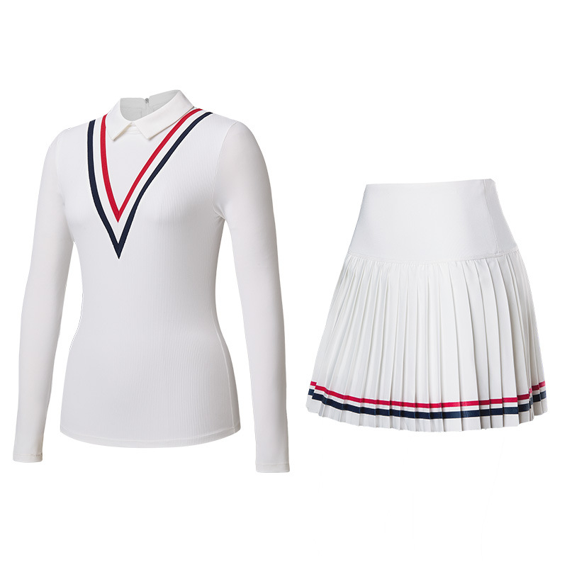 Traje deportivo de tenis de mujer otoño y invierno transpirable seco rápido golf yoga vestido corto con solapa manga larga dos piezas set