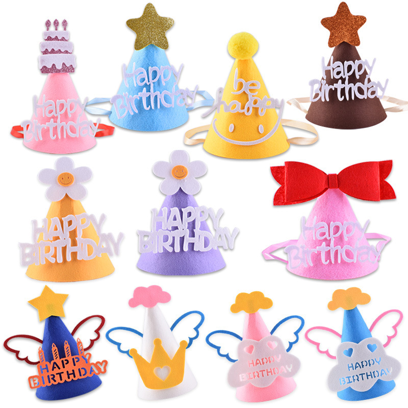Korean ins Style Creative diy Birthday Hat Baby One Year Decoration Non-woven Party Birthday Hat Felt Hat