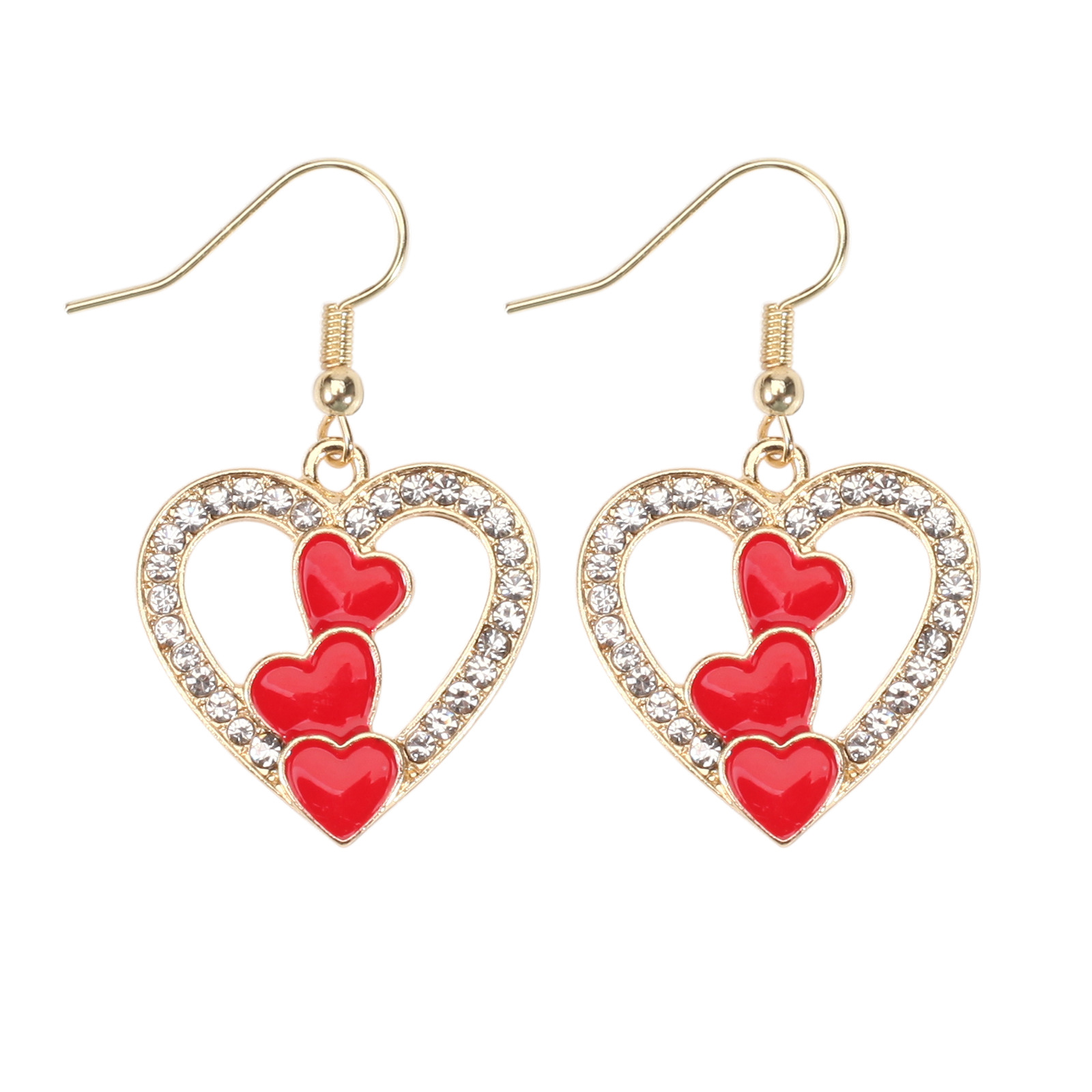 18g Weight Copper Ear Needle Material Rhinestones, Pearl Inlay Material Drop Earrings Classification 1 Pair Quantity Holiday, Daily Occasion Alloy Material Heart Shape Pattern Women's Gender Enamel, Inlay Design IG Style, Sweet Style 1 Pair IG Style Sweet Heart Shape Enamel Inlay Alloy Rhinestones Pearl Drop Earrings 14