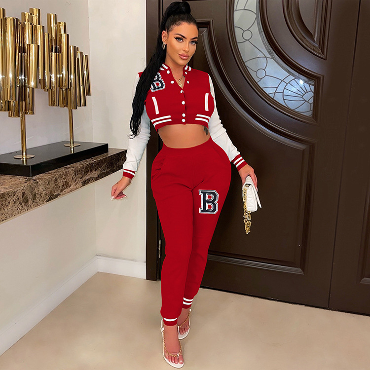Moterų kelnės baseball uniformos kostiumas su raidėmis sportinis_voghion.com