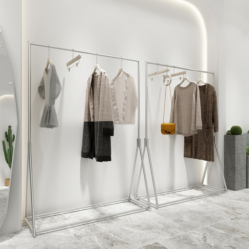 服装店展示架银色挂杆衣架落地式网红女装店货架简约卖衣服陈列架