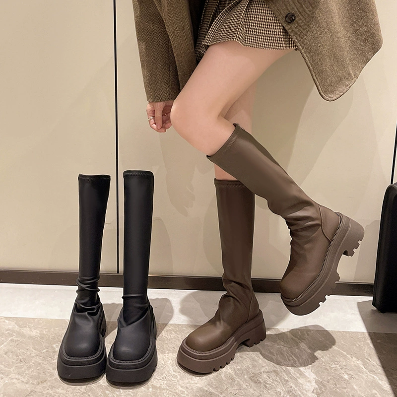 Сапоги женские сапоги с толстой подошной высотой 2024 осенние и зимние модели не только колено тонкое сапоги стильные сапоги Wilder Knight сапоги женские сапоги