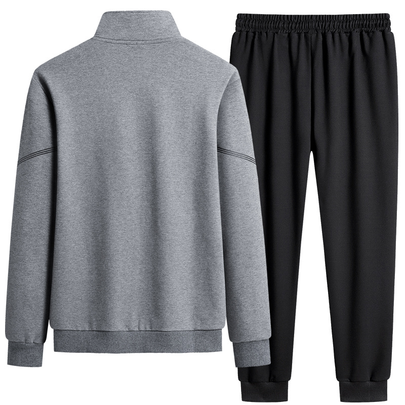 Spring and Autumn Sports suit Men's Vertical Collar Breathable Pure Cotton Loose Plus Size Large Size Casual Cardigan Sweater Two-piece Set