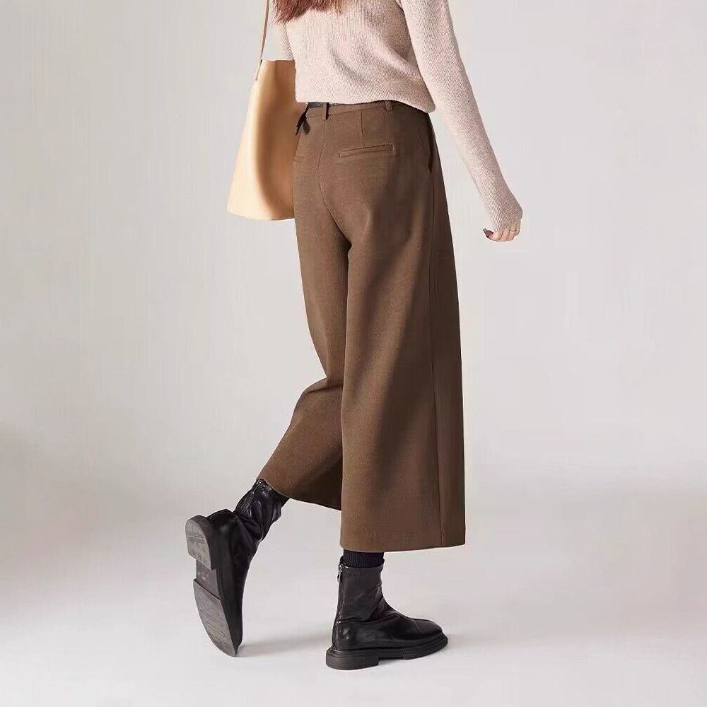 2025好质量保暖八分阔腿裤冬季新款时尚加绒加厚九分休闲裤子女装