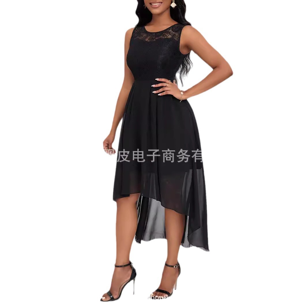 solid color lace fashionable elegant dress with a round collar…