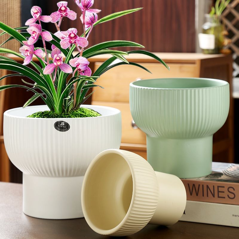 原廠批發花盆陶瓷帶托盤家用北歐簡約特大號多肉蝴蝶蘭蘭花專用盆