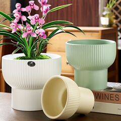 原廠批發花盆陶瓷帶托盤家用北歐簡約特大號多肉蝴蝶蘭蘭花專用盆