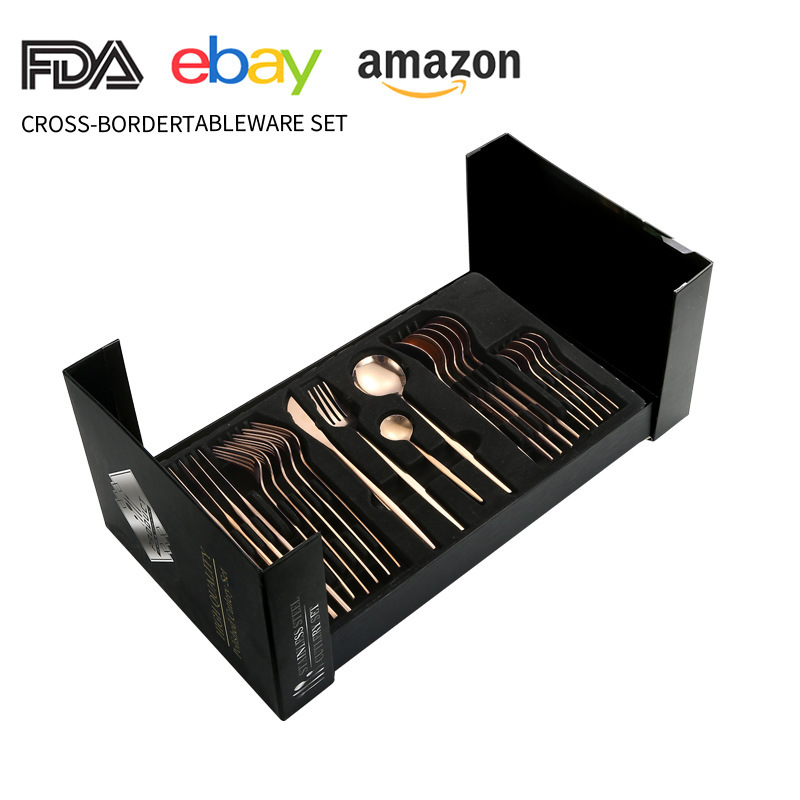 Juego de cuchillo y tenedor de comida occidental portuguesa de acero inoxidable de Amazon transfronterizo Juego de 24 piezas de bistec, cuchillo, tenedor, cuchara, cuchara, juego de cuchara de postre