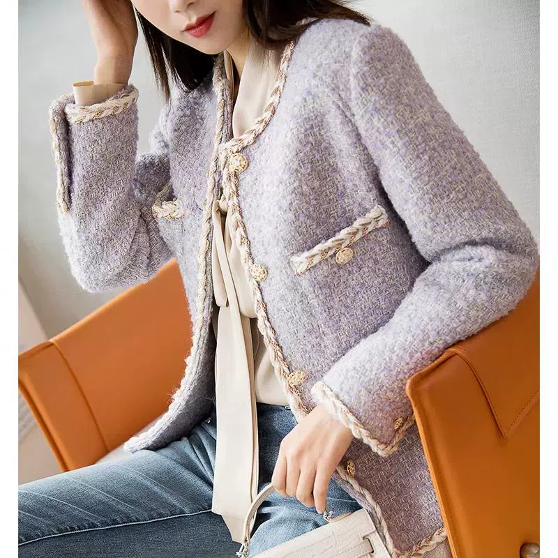 Лавандовый демисезонный короткий кардиган, стиль Chanel, для подростков