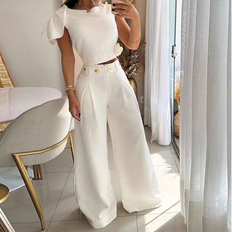 Elegant Style Daily Street Women's Elegant Solid Color Polyester Pant Co-ord Set Pants Sets