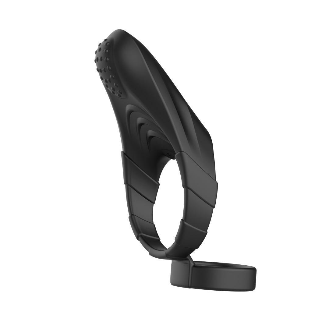 Black Feather Vibrating Dual Cock Ring, Multi-Frequency Electric Sensitivity Training Ring — detail image 11
