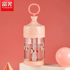 Fuguang プラスチック製ウォーターカップ、夏の女の子、見栄えの良い学生、ポータブル夏用ウォーターボトル、ストロー付きのかわいいカップ